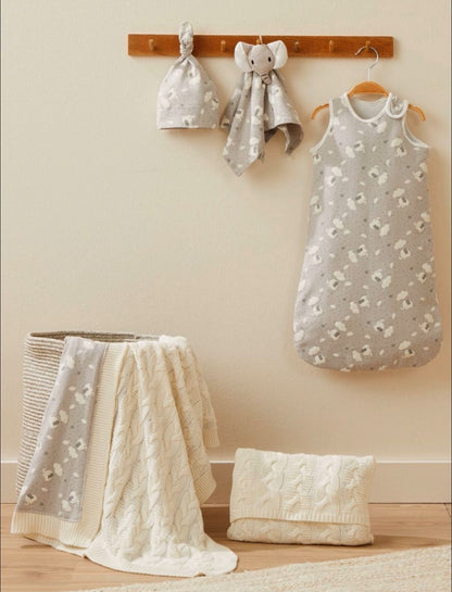 Baby Home Set 5 Teilig Strickset - Elefantenmuster - Creme