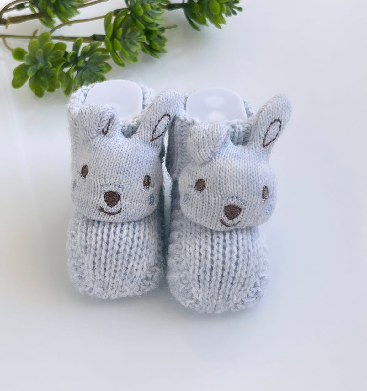 Baby Strickschuhe Häschen Blau 