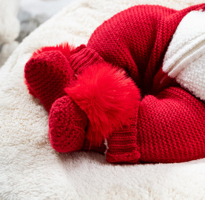 Mütze und Strickschuhe mit soft Bommel 0-6 Monate - Rot