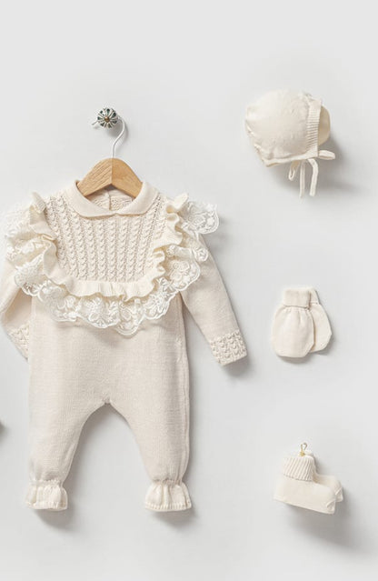 Baby Newborn 5 Teilig Strickset - Madame Rüschen - Creme