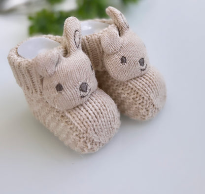 Baby Strickschuhe Häschen Beige